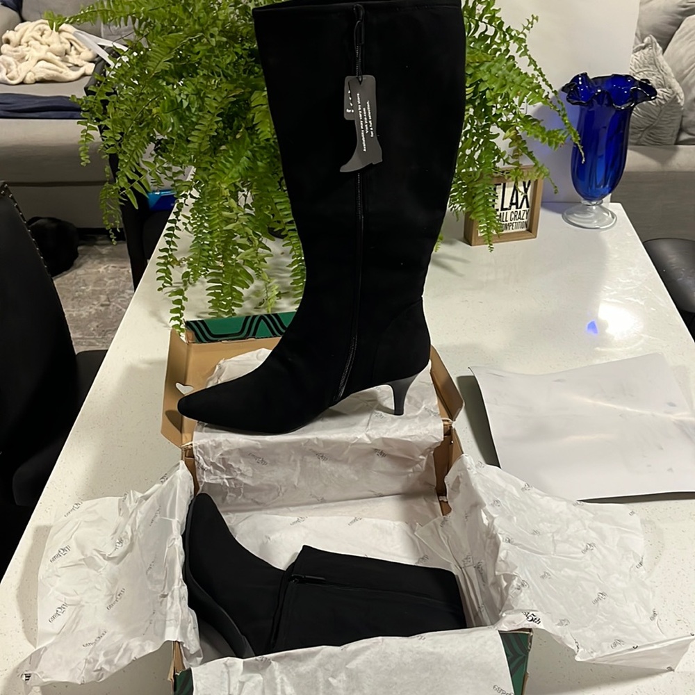 NWT - Brand new tall black micro heeled boots, size 11.